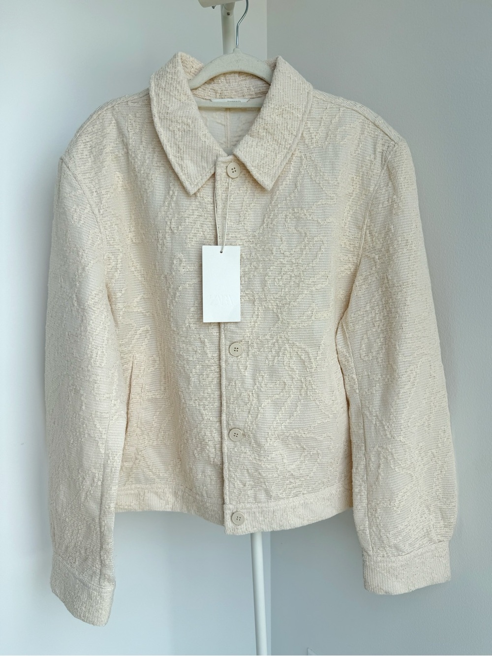 Zara Cream Textured Button Jacket
